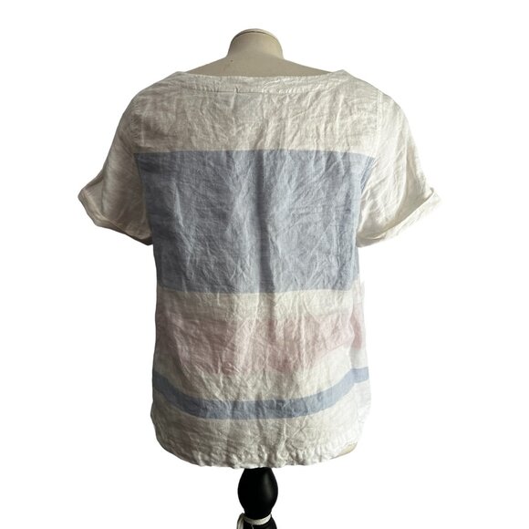 Vintage Linen 70's Blouse C & C California Sz Medium Womens White & Blue Striped - Picture 2 of 9